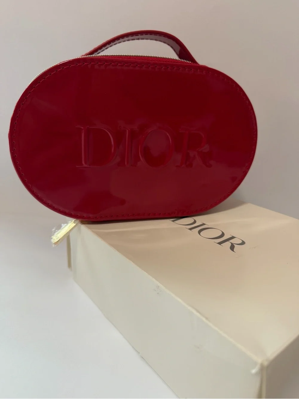 Dior Red Patent Leather Oval Vanity Bag